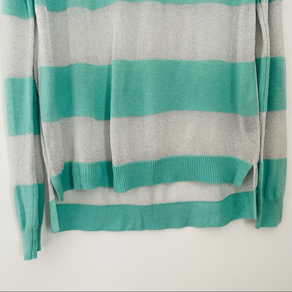 VINCE CAMUTO Mint Green Sparkly Silver Striped Sweater - Size Small - Picture 8 of 16